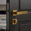 Haobao door lock, indoor yellow antique copper bedroom magnetic suction silent room split modern simple household solid wood door handle Specification image